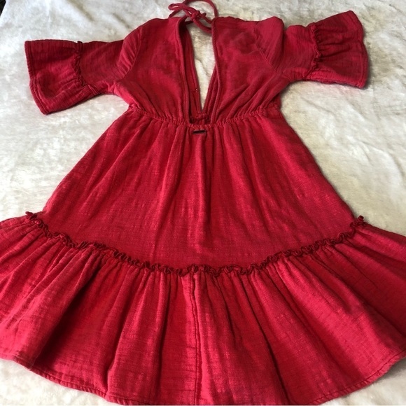 Billabong Red Sincerely Jules Lovers Wish V Neck Mid Thigh Dress Size Small - Picture 5 of 12